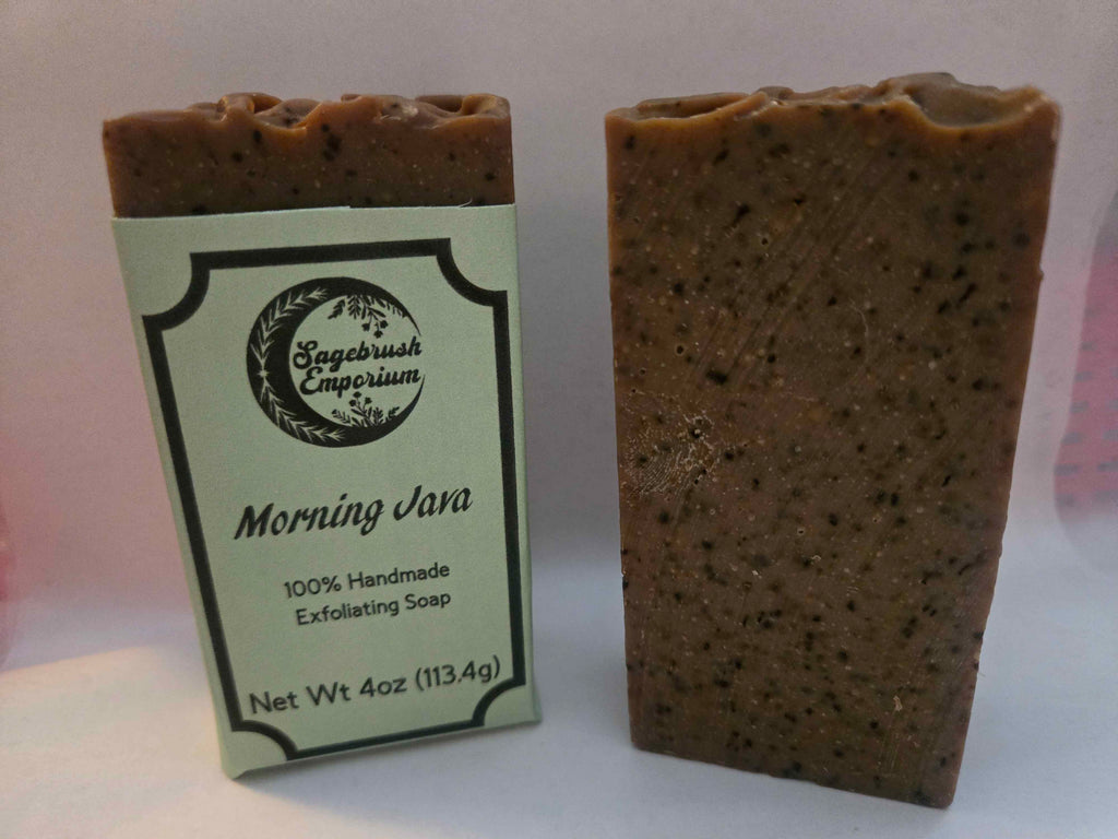 Morning Java coffee soap bar made with real coffee grounds for gentle exfoliation