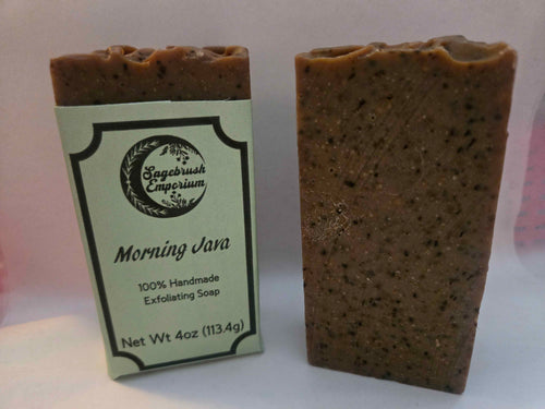 Morning Java coffee soap bar made with real coffee grounds for gentle exfoliation